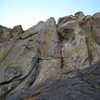 a picture of northwest parking lot rock at city of rocks.  Thin slice is the middle seam.