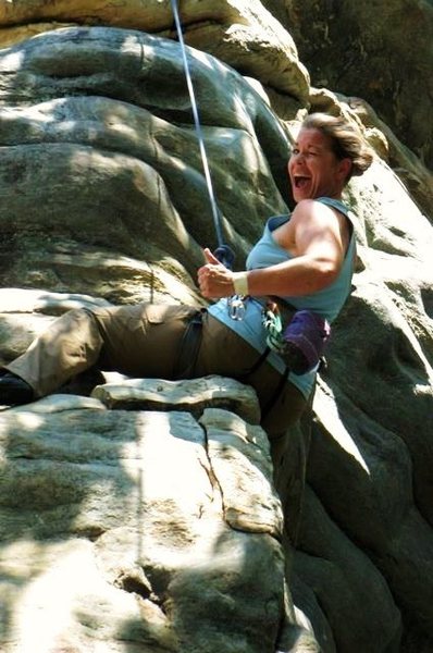 rockin' the hands-free rest at the crux of the wave (5.11)--pilot mtn, nc