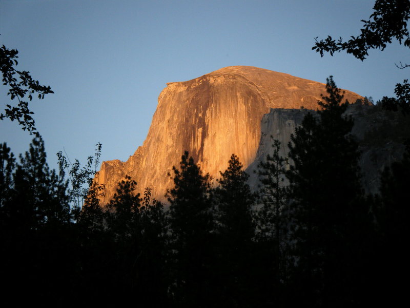 Sunset on Half Dome as seen from Currey Village parking lot.