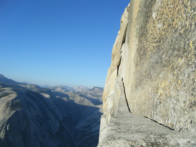 Thank God Ledge.  P21, Regular Route on the Northwest face of Half Dome.