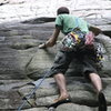 Patrick closing in on the Gunky roof crack above.