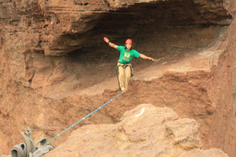 Me slacklining the monkey line.