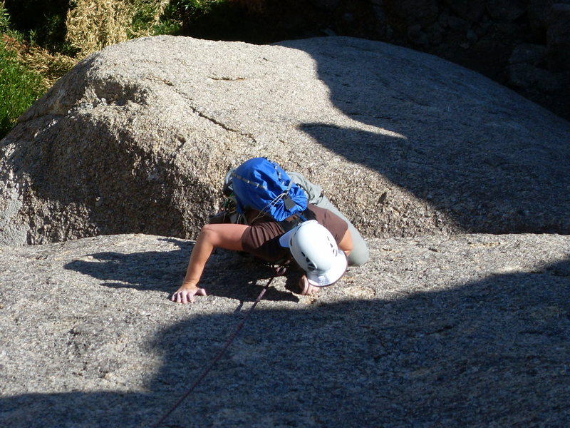 Thin slab moves make the lower section of the climb interesting.