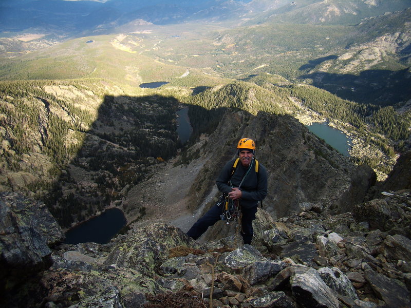 Hallet Peak, RMNP, October 3rd 2010.  Culp - Bossier.  With Brad at summit. Note the five lakes.