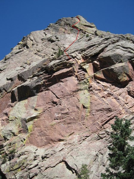 Warp Riders roughly follows the red line up the upper S. face of Rincon, depicted beginning from Spicoli anchors.