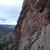 Ben up high on Spicoli making thin moves before the roof crux. This route is SOOOO classic. 