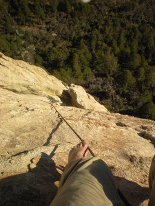 view from the top of the pitch-cindy is at the obituary column notch belay