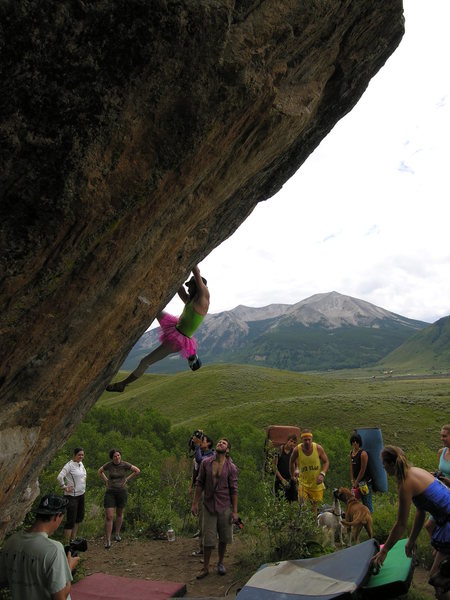 Dave Ludders climbing Filth Pig at the Bonanza. 