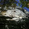 Andrew on the FA.<br>
<br>
"One pitch wonder" climbs the right facing corner up high.