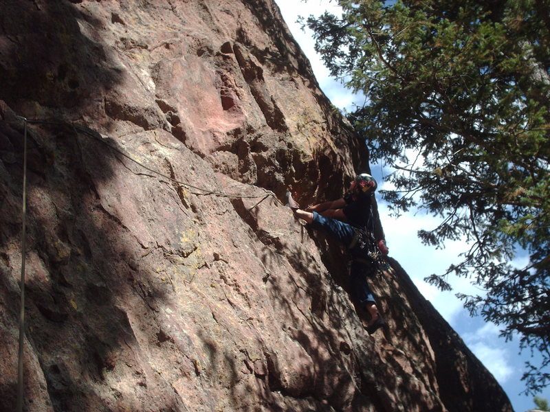 Neil on the first ascent of Eggsciting.