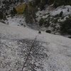 S. Davis climbs the third pitch of 'Sheltering Sky'.