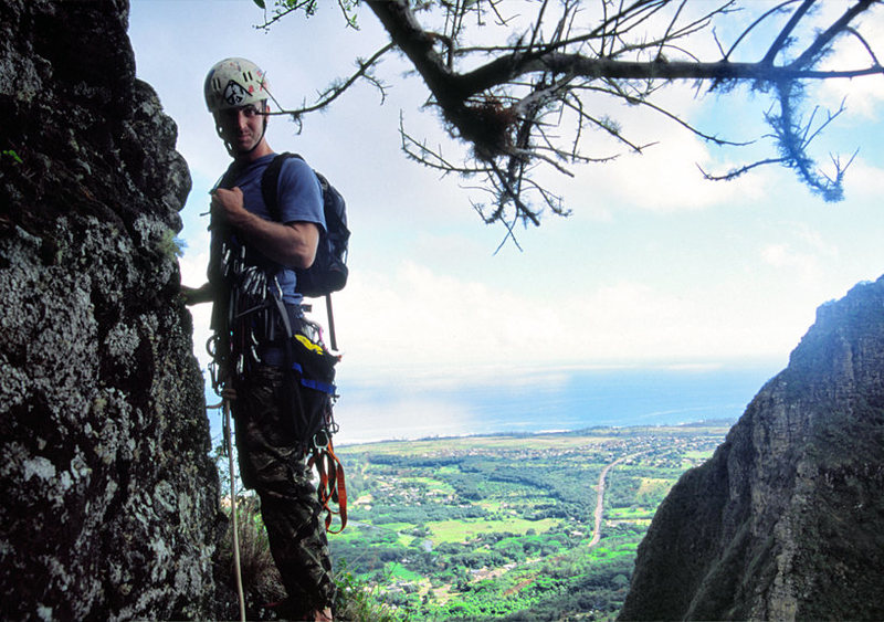 Brian approaching the Belay on Pitch 2