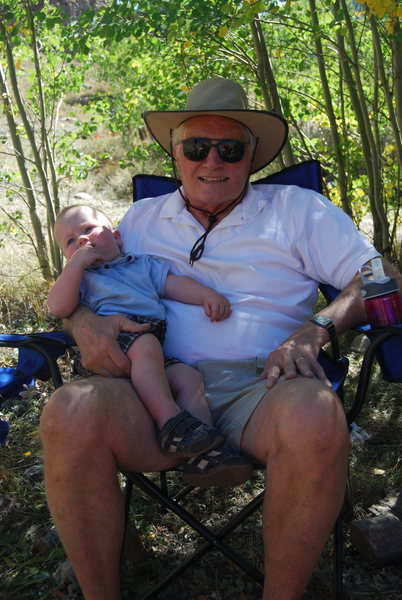 Oscar and grandpa watching the clmbers.