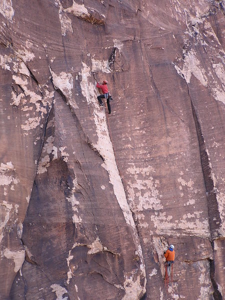 Josh is at the end of the powerful 5.11c section on P2.