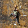 Jesper Hilts navigates through some interesting moves just prior to the upper crux