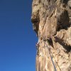 Third Pitch. Lance on the first ascent placing pro on lead. 17th Oct climb.