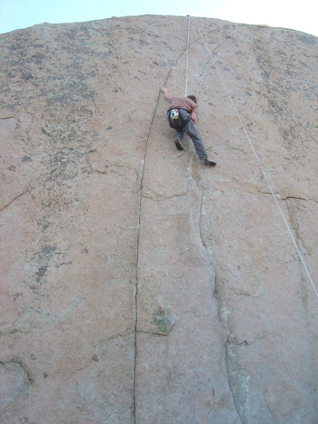 Greg cruising up to the crux