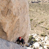 Michael McKay climbs the second pitch of Right On, in Joshua Tree National Park.