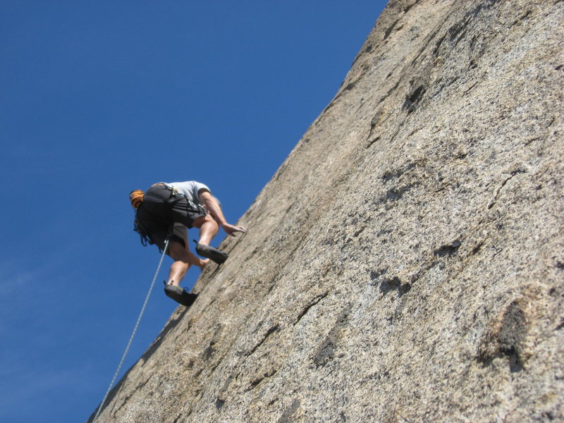 Me on the main wall left of the Hard Trough on a newer route.