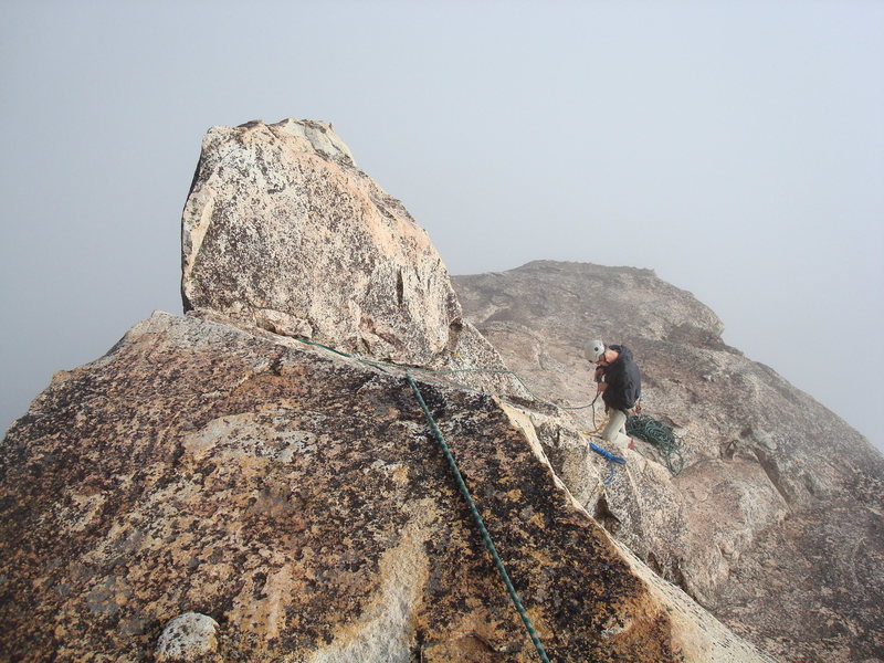 The last really short pitch to the top of chimney spire, Sequoia National Park