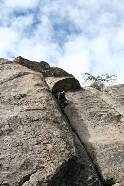 Me leading a 5.7 crack on Motherload Wall.