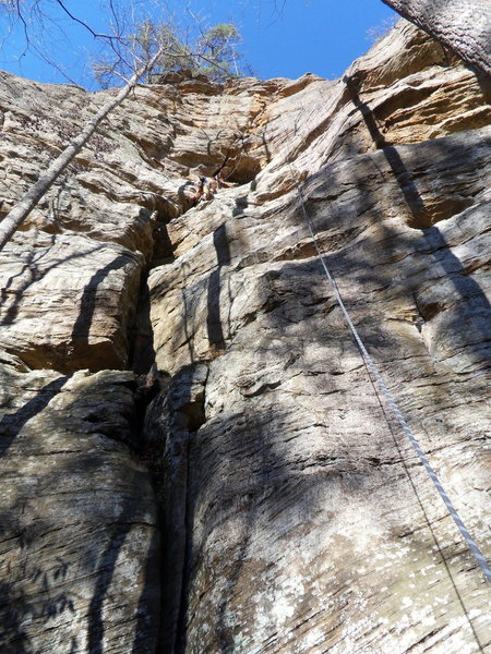 Luke Cushman climbing Shock and Awe.