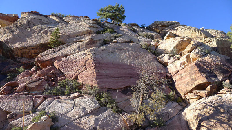 easy ramp system leading to the Juniper Peak summit and walk-off descent