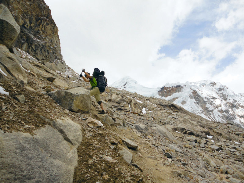 Approaching Tocllaraju high camp.