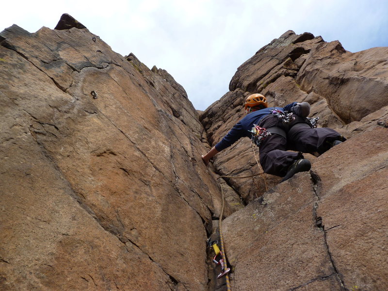 On the big ledge above the crux start.