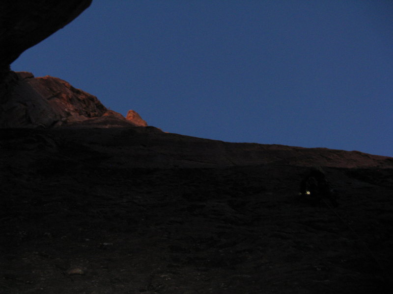 Matt leading off on the first pitch by headlamp.