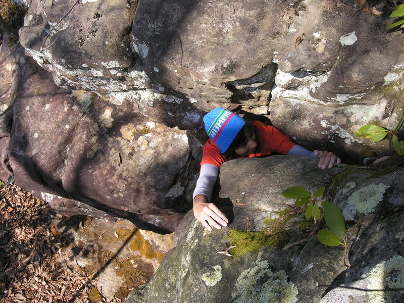 Sheila Rahim squeezing through the top out of "Juggernaut" (V1).