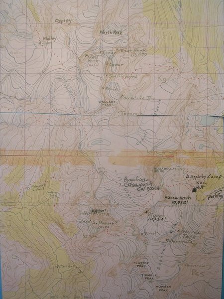 Bugaboo and Vowell Groups<br>
contour interval: 100 feet<br>
one kilometer grid