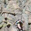 Ian and Pat... low angle slab past 2nd bolt. Good view of Ian Murders... route to right. Notice small crack, angling ledge, and arete.