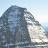 ASSINIBOINE, NORTH RIDGE<br>
Photo by Troy Kirwin MG<br>
Published @ ACMG<br>
<br>
From the Red Band at bottom, to the Gray Band at top, the tracks in this early snow stayed right of the shade line. <br>
<br>
<br>
