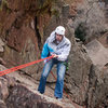 David rapping off of the still-questionable cable after doing the West Crack (which was his first climb out of a gym).  Note the tops of his Converse shoes.  He didn't even slip.  The climbing is easy-breezy here.