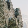 The final boulder problem to reach the top of the wall.  It may be possible to continue the traverse to the obvious notch on the right.