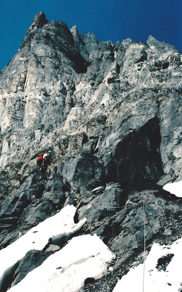 Ascending to the next higher ledge, below the Black Towers.