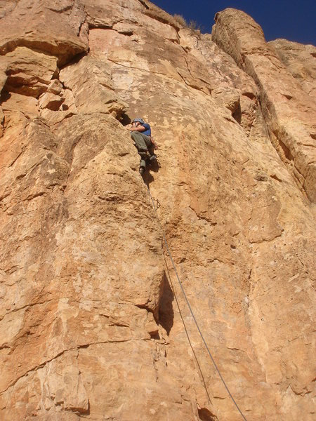 Larry emerging from the squeeze chimney.