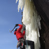 James Loveridge leaving the belay cave on the first free ascent of the 2nd pitch of Arjumand's Shroud.