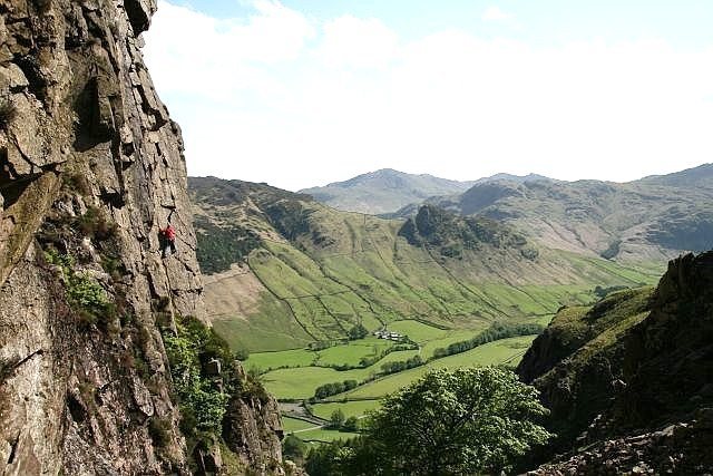Slip Not,with the Langdale Valley below. Photo by JonC