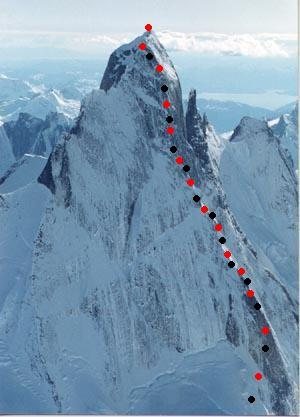 Plumb-Stutzman Route<br>
Northeast Buttress, Devils Thumb <br>
<br>
99% sure this is a USGS photo<br>
<br>
<br>
<br>
