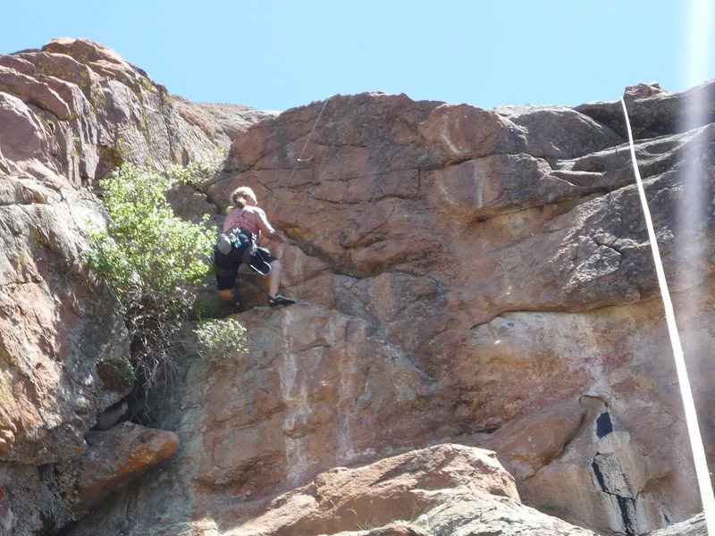 A closer view of the steep crux wall.