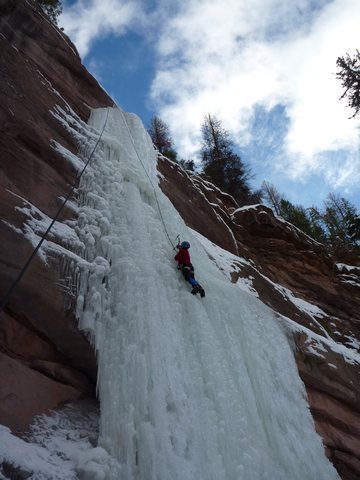 My wife climbing the pillar.