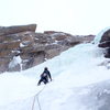 Guillaume Frechette on the way up to the lower angled first pitch of the West Gully.