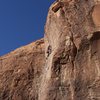 Kate nearing the crux finish of When the Cat's Away