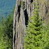 Distance shot of Ben Priestly and Scott Peterson on The Salethe Highway route on the Old Witch Pinnacle. 