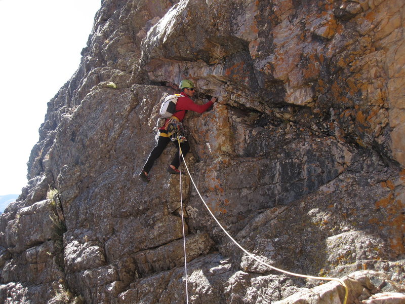 Andy Albosta on the traverse pitch 3.
