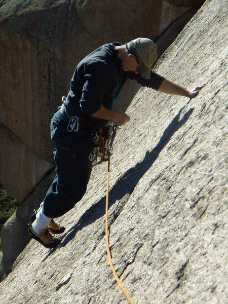 Mike following on "Jo' Bubba" 5.10 a.  Snake Buttress.  South Platte. January 17 2011.