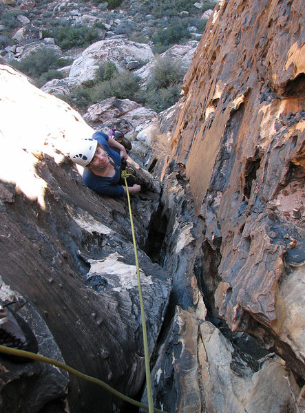 Gwen approaching the first belay.