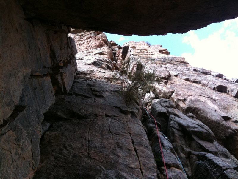 Russian Arete, from the thankfully shady belay at approximately pitch 4-5. I'm just about visible at the top of the chimney near the skyline.